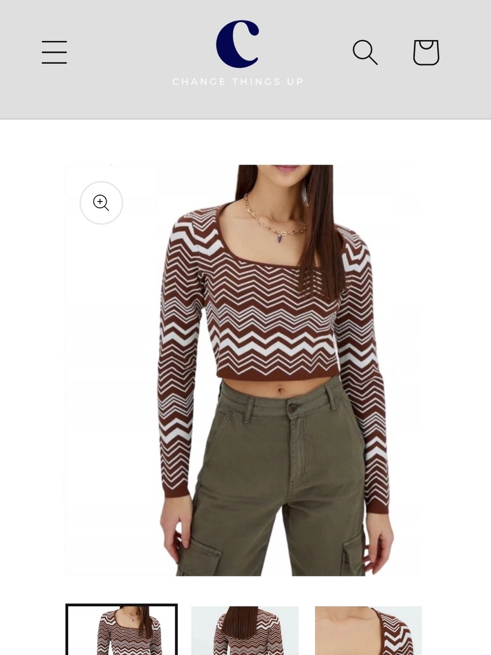 stradivarius Brown & Cream Chevron Crop Top
